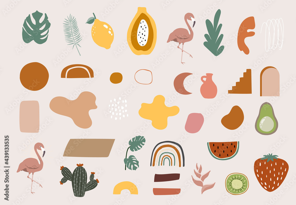 Collection of contemporary object set with fruit,shape,rainbow.Editable vector illustration for website, invitation,postcard and poster