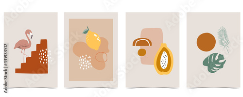 Collection of summer background set with flamingo,leaf,fruit.Editable vector illustration for invitation,postcard and website banner.Hello summer