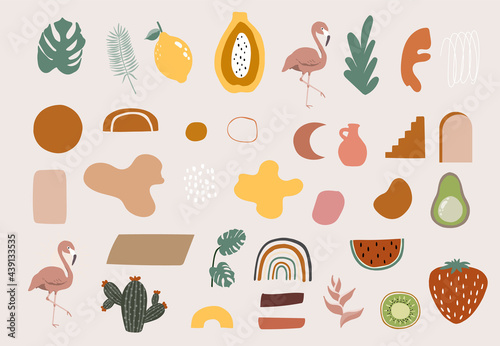 Collection of contemporary object set with fruit,shape,rainbow.Editable vector illustration for website, invitation,postcard and poster © piixypeach