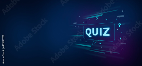 Quiz text on digital blue background. Quiz concept