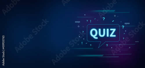 Quiz text on digital blue background. Quiz concept