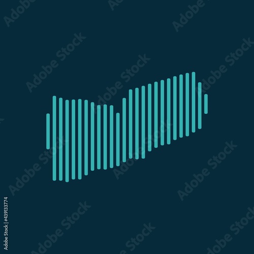 Vector abstract map of Yemen with blue straight rounded lines isolated on a indigo background.