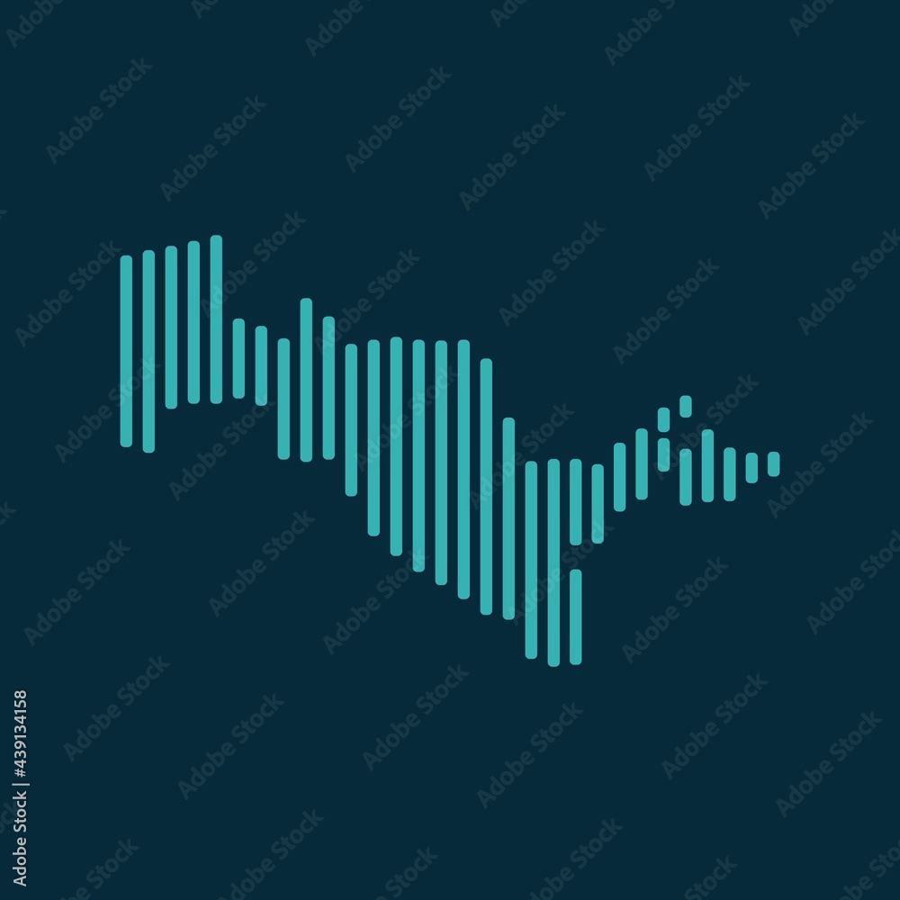 Vector abstract map of Uzbekistan with blue straight rounded lines isolated on a indigo background.