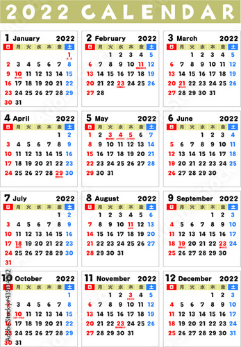 2022　カレンダー　1年分