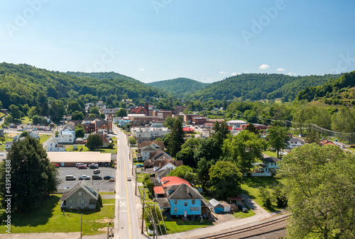 View over the railway towards the historic small town of Philippi in Barbour County in West Virginia photo