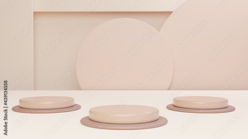 Minimal abstract studio scene with Brown Three podiums for cosmetic product presentation. 3d rendering Minimal abstract studio scene with Brown Three podiums for cosmetic product presentation. 3d rendering
