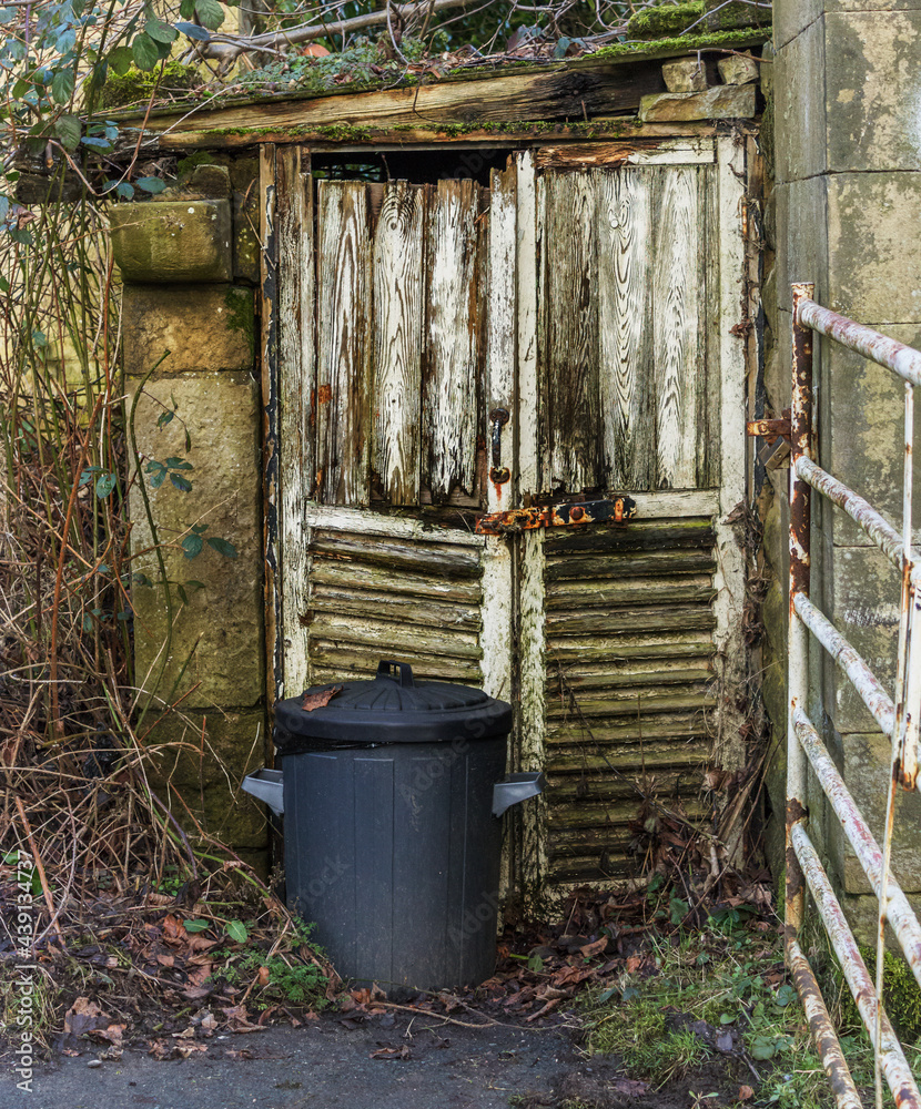 Gritty old shed doors and a dustbin in need of some care and attention Gritty old shed doors and a dustbin in need of some care and attention