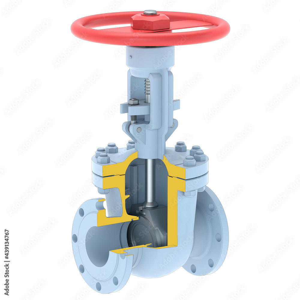 Wedge gate valve - 3d illustration isolated on white background Wedge gate valve - 3d illustration isolated on white background