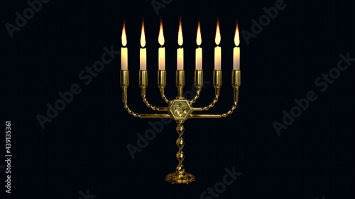 gold decorative menorah light isolated. conceptual object 3D illustration