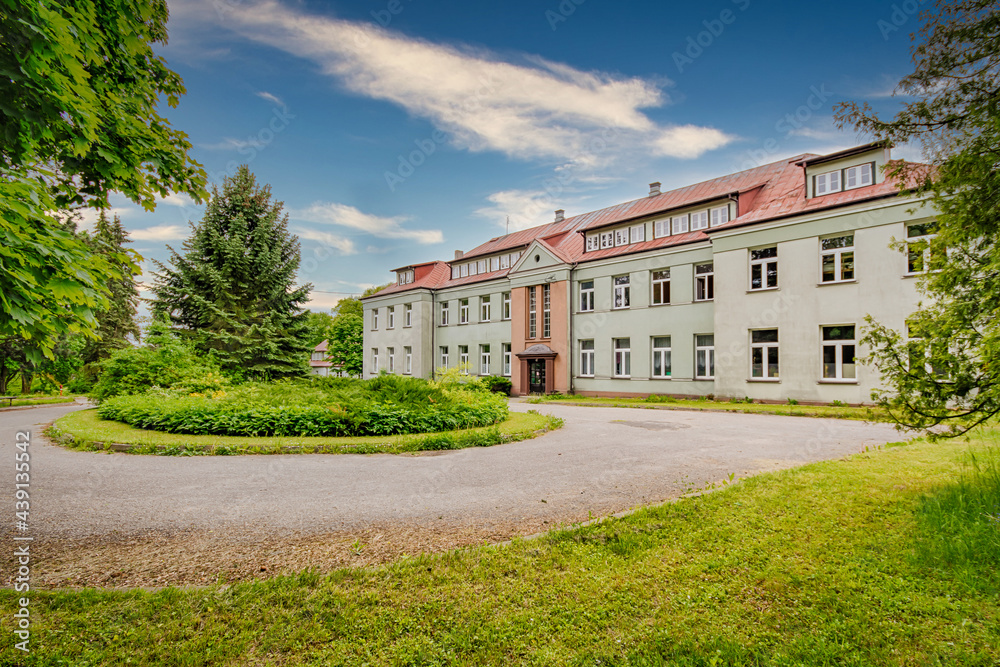 Historic agricultural school building in the city of Sedziejowice, Poland. 