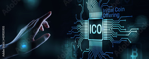 ICO - Initial coin offering, Fintech, Financial and cryptocurrency trading concept on virtual screen. Business and technology. photo