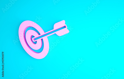 Pink Target financial goal concept icon isolated on blue background. Symbolic goals achievement, success. Minimalism concept. 3d illustration 3D render