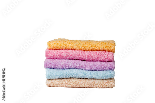 multi-colored bath towels. set of towels. spa concept.