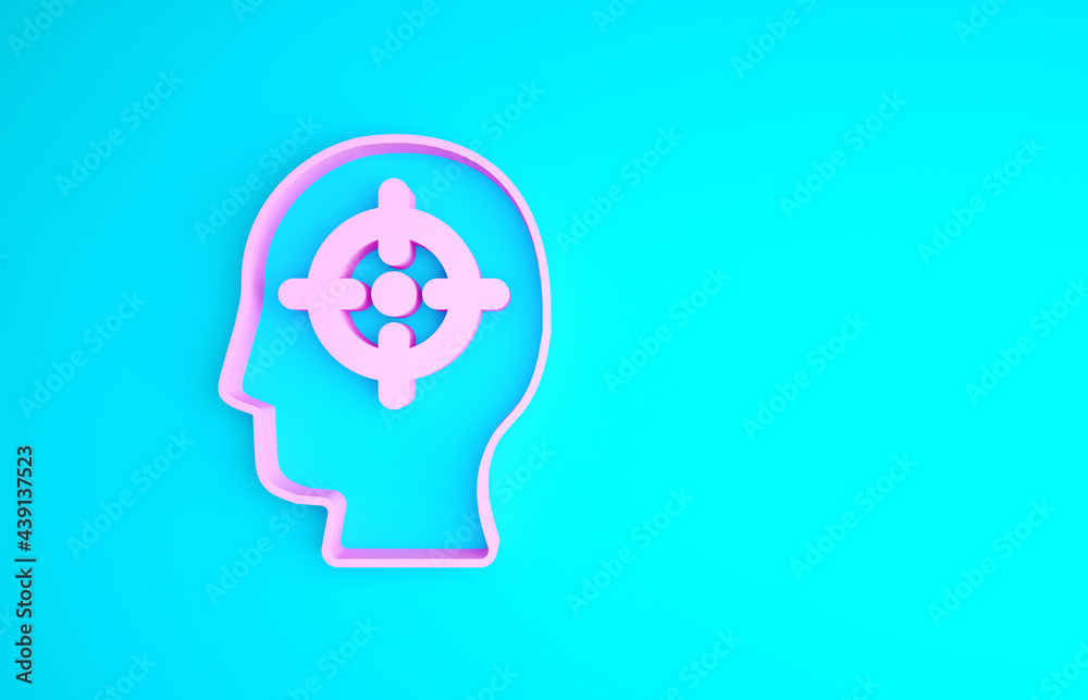 Pink Head hunting icon isolated on blue background. Business target or Employment sign. Human resource and recruitment for business. Minimalism concept. 3d illustration 3D render Pink Head hunting icon isolated on blue background. Business target or Employment sign. Human resource and recruitment for business. Minimalism concept. 3d illustration 3D render