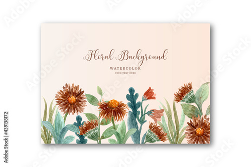 Watercolor brown flower garden background
