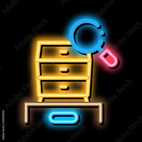 commode research neon light sign vector. Glowing bright icon commode research sign. transparent symbol illustration