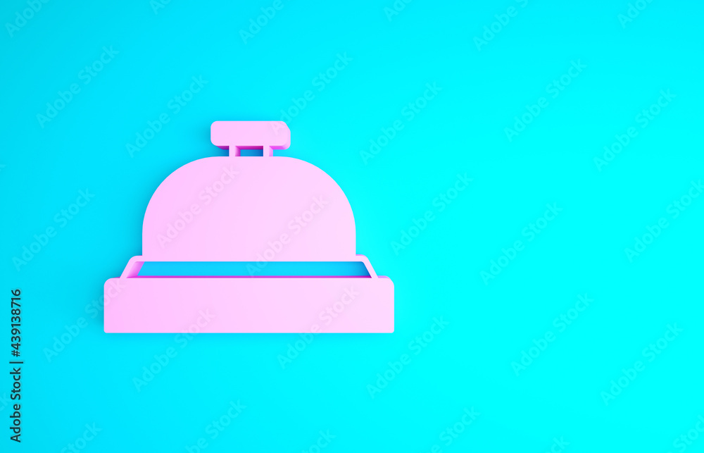 Pink Hotel service bell icon isolated on blue background. Reception bell. Minimalism concept. 3d illustration 3D render Pink Hotel service bell icon isolated on blue background. Reception bell. Minimalism concept. 3d illustration 3D render