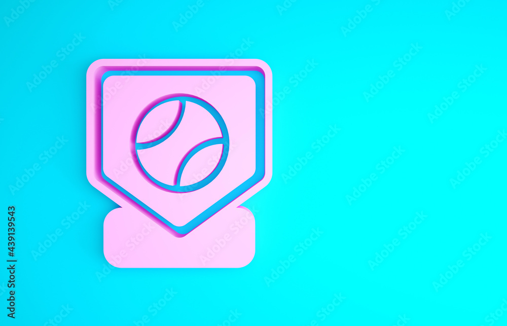 Pink Baseball base icon isolated on blue background. Minimalism concept. 3d illustration 3D render
