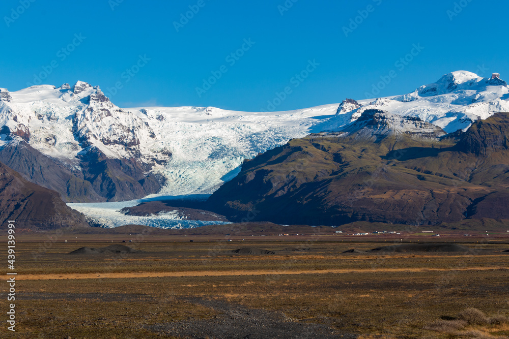 Distant view of a glacier tongue of the glacier Vatnajökull