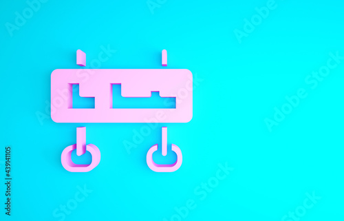 Pink Road traffic sign. Signpost icon isolated on blue background. Pointer symbol. Isolated street information sign. Direction sign. Minimalism concept. 3d illustration 3D render