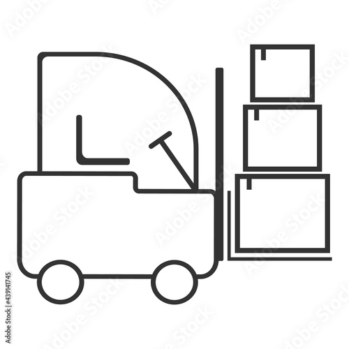 Forklift loader stacker truck equipment at warehouse. Forklift truck flat vector icon