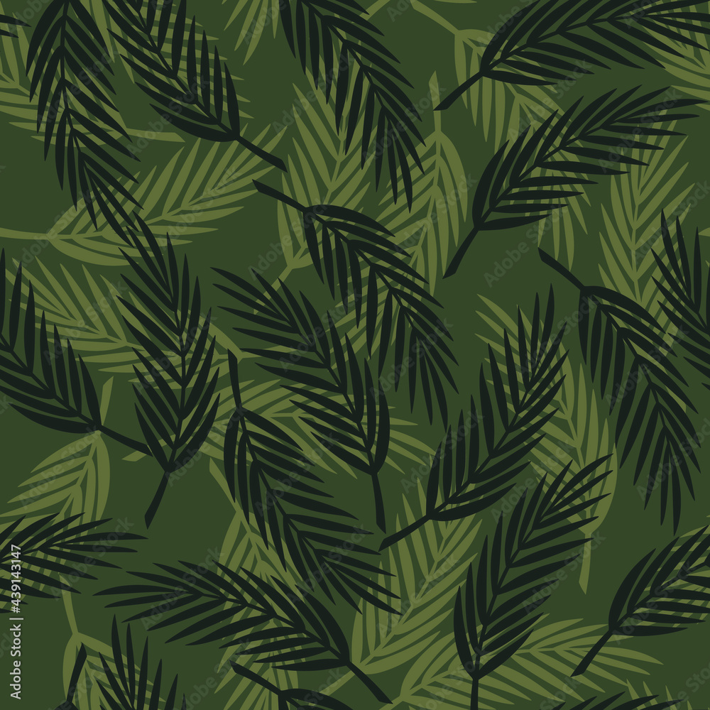 Seamless vector leaves on a dark background. Print for clothes. Fern leaves.