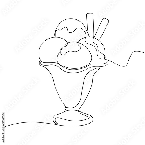 A glass of ice cream . A continuous line. Vector illustration drawn with a single line.