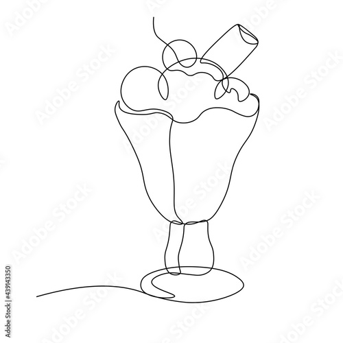 A glass of ice cream . A continuous line. Vector illustration drawn with a single line.