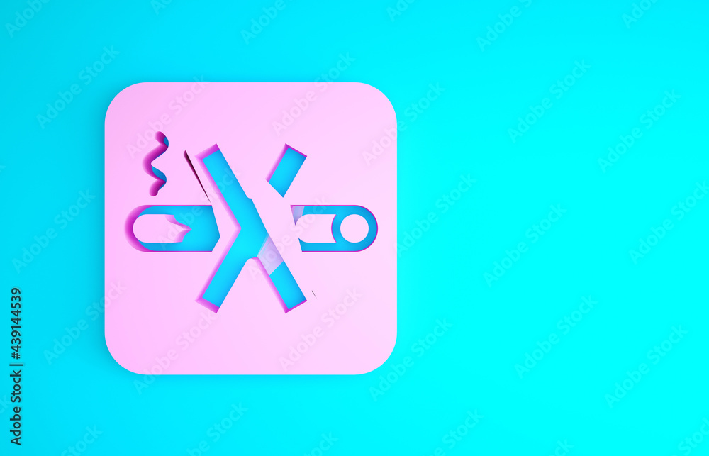 Obraz premium Pink No Smoking icon isolated on blue background. Cigarette symbol. Minimalism concept. 3d illustration 3D render