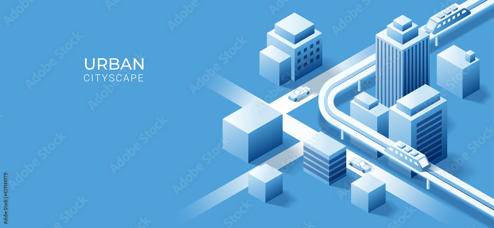 3D isometric building on urban city background. Vector art illustration 3D isometric building on urban city background. Vector art illustration