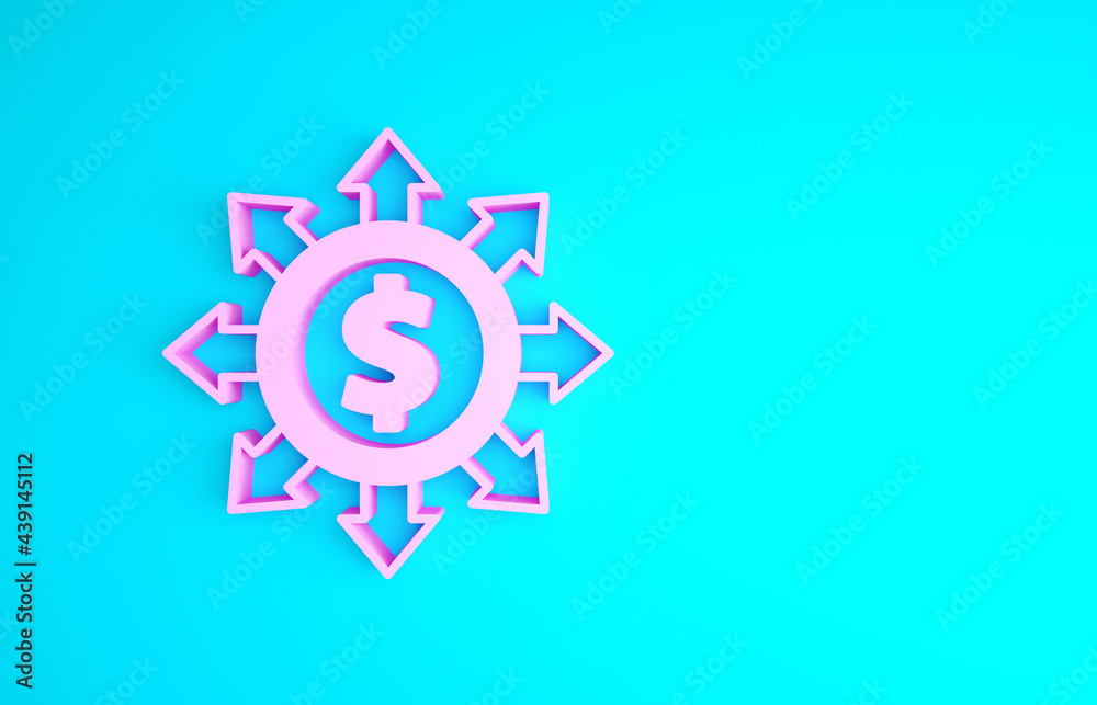 Pink Dollar, share, network icon isolated on blue background. Minimalism concept. 3d illustration 3D render Pink Dollar, share, network icon isolated on blue background. Minimalism concept. 3d illustration 3D render