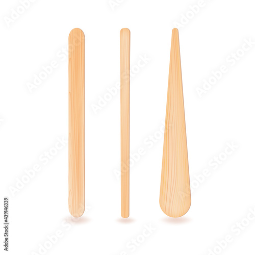 Realistic 3D wooden, or plastic sticks.For ice cream or frozen juice, covid test or medical throat examination.