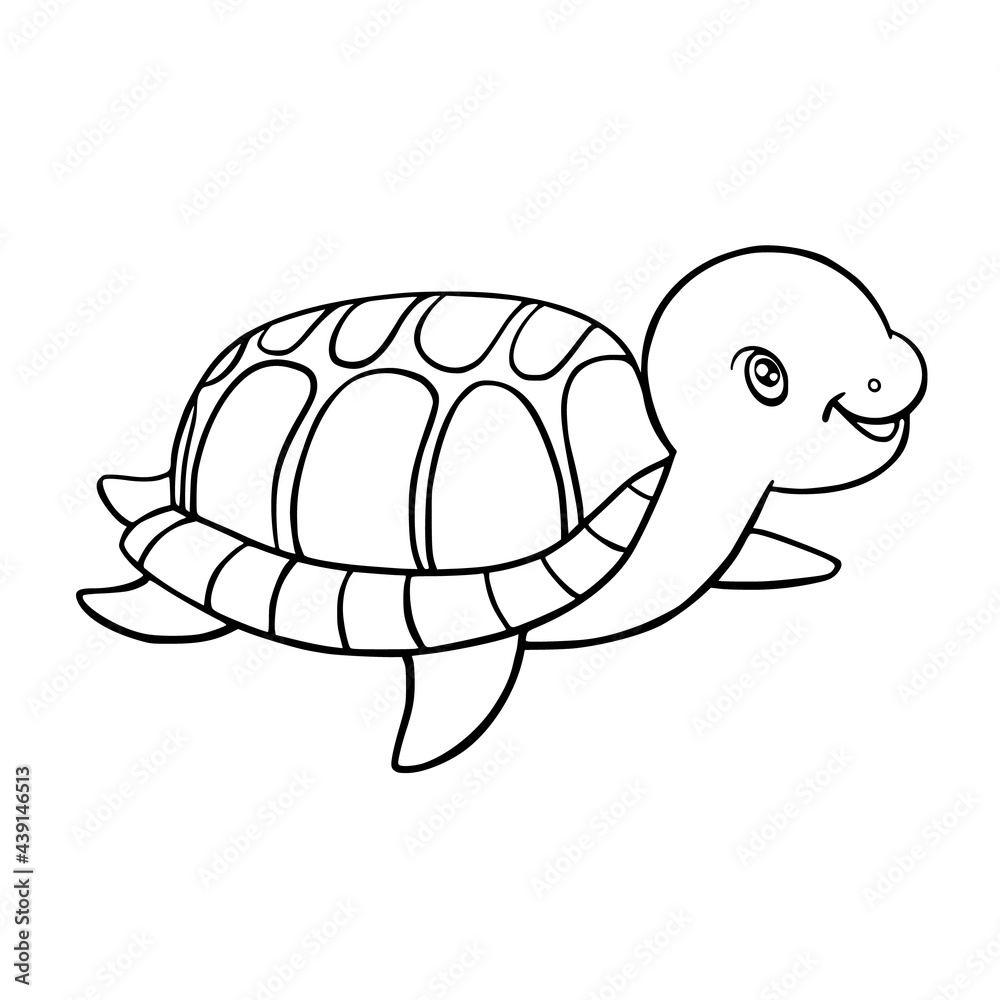 Line sketch of cute cartoon turtle. Coloring book with ocean animals. Vector illustration funny character. Line sketch of cute cartoon turtle. Coloring book with ocean animals. Vector illustration funny character.