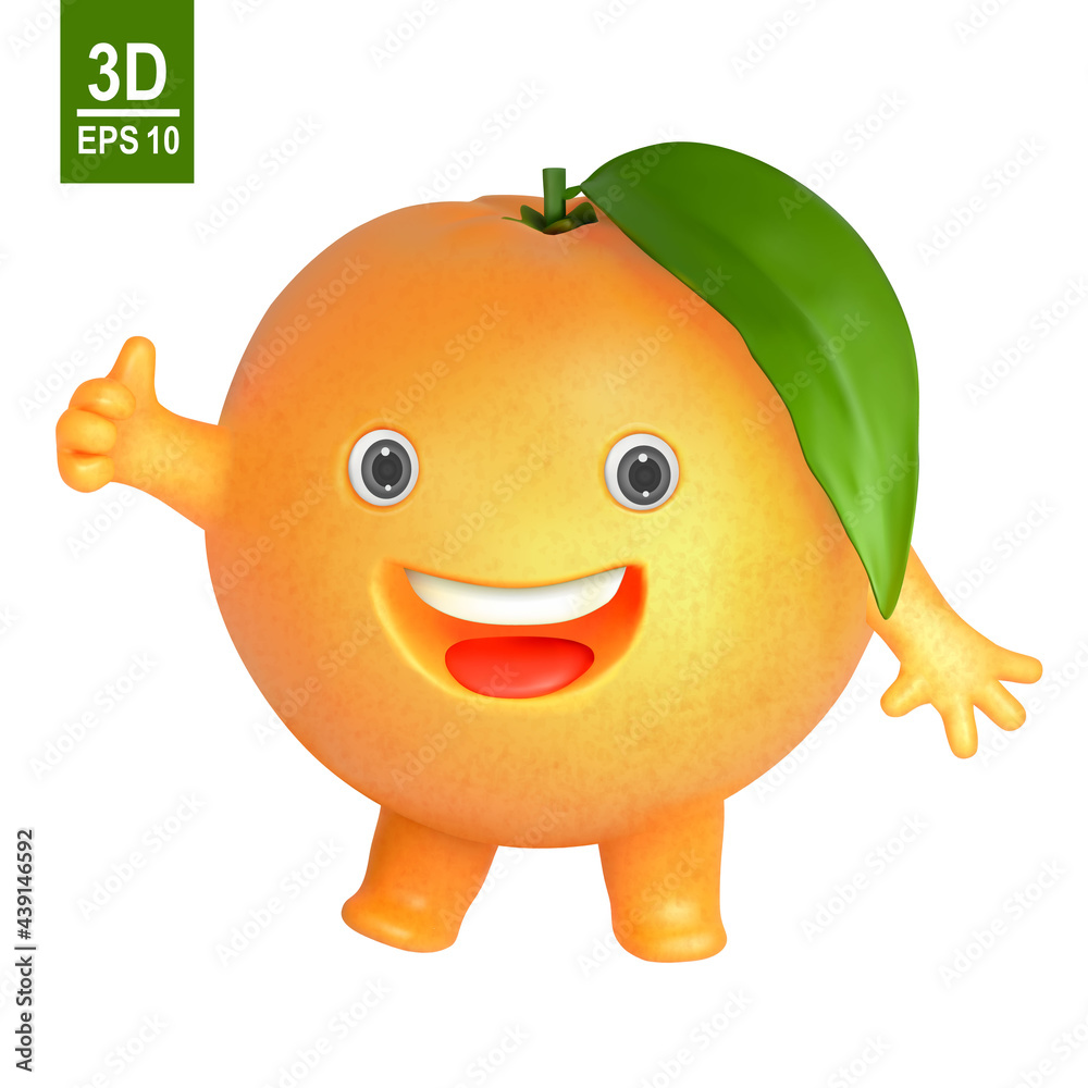 3d vector orange character. Funny and cute cartoon fruit. 3d vector orange character. Funny and cute cartoon fruit.