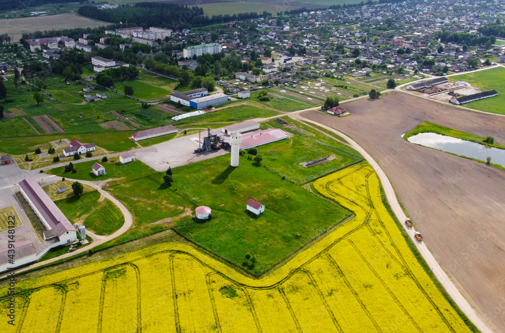 Aerial view of agricultural farm buildings Aerial view of agricultural farm buildings