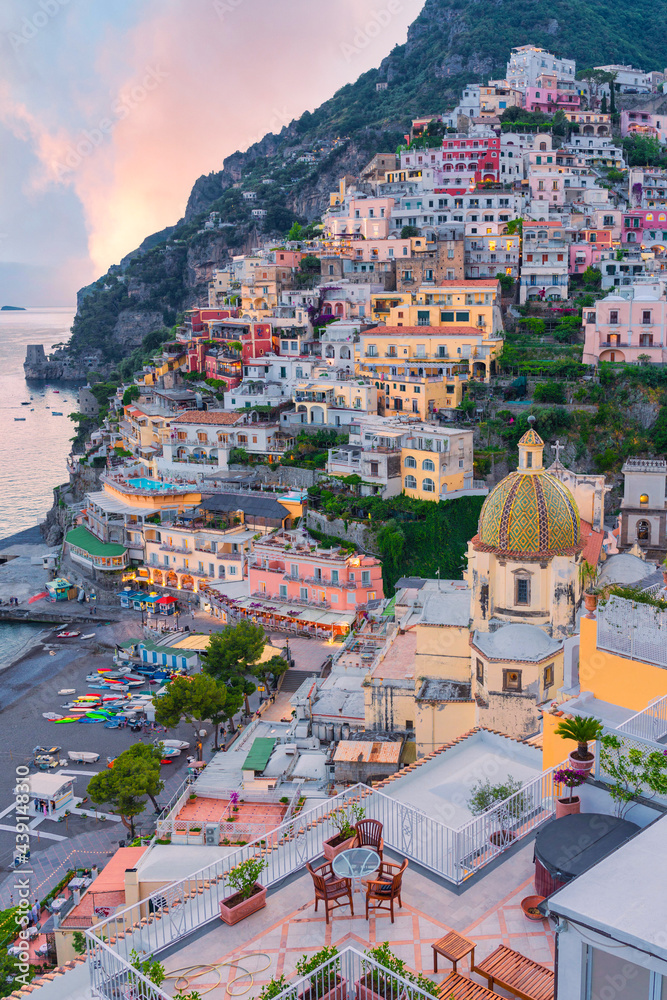 Sunset in Positano, Amalfi Coast, Salerno, Campania, Italy