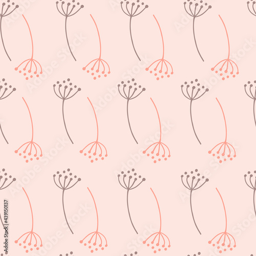 Organic vintage seamless pattern with purple and pink contoured dandelion shapes. © Lidok_L