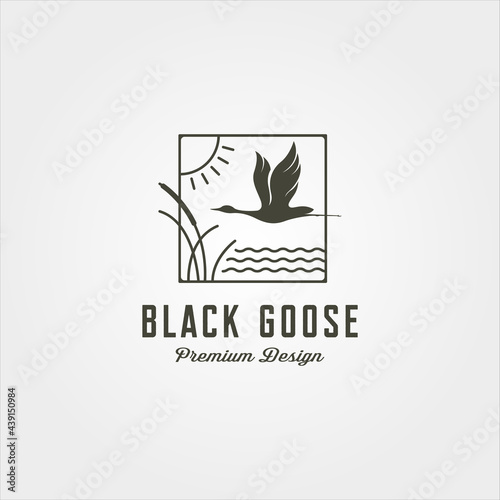 goose and river plant line art logo vector symbol illustration design