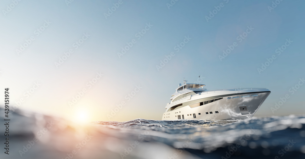 Luxury motor yacht on the ocean - obrazy, fototapety, plakaty 