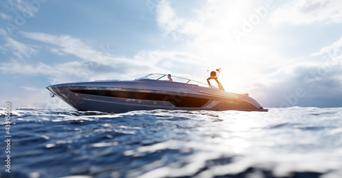 Fototapeta Catamaran motor yacht on the ocean