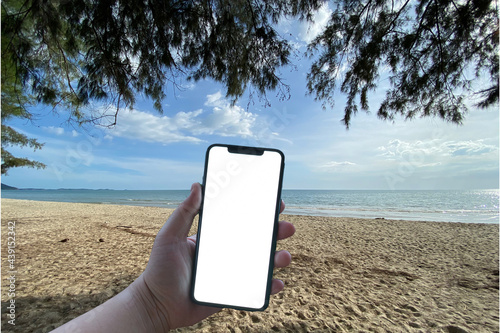 Man using smartphone. Mobile phone screen mockup.