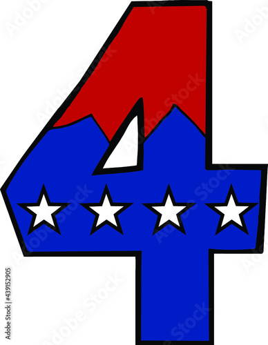 patriotic number 4 in red white and blue