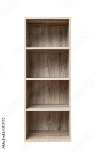 Empty wooden storage shelf Isolated with clipping path