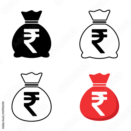 Set of Money bag icon isolated on white background. Bank symbol, profit graphic, flat web sign