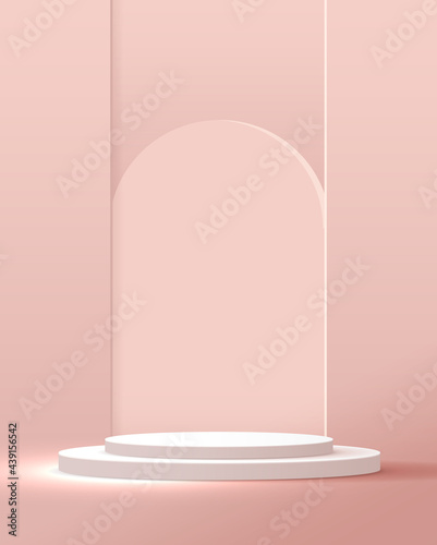 Cosmetic pastel pink background minimal and premium podium display for product presentation branding and packaging . studio stage with shadow of leaf background. vector design