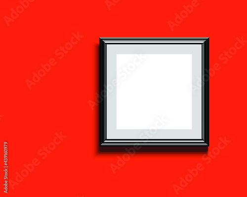 Blank black photo frame on a red wall. 3d illustration