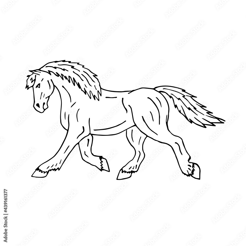 Vector hand drawn doodle sketch draft horse isolated on white background