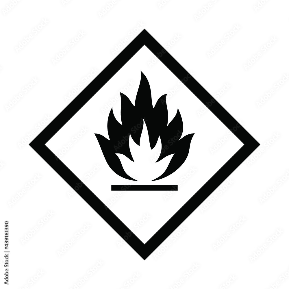 Flammable sign. Flame image. Hazard class 2 (gases), class 3 (liquid), class 4 (solid materials). Black vector sign. The danger. Flammable sign. Flame image. Hazard class 2 (gases), class 3 (liquid), class 4 (solid materials). Black vector sign. The danger.
