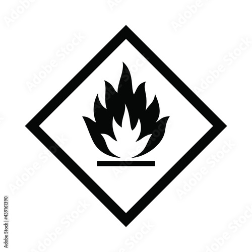 Flammable sign. Flame image. Hazard class 2 (gases), class 3 (liquid), class 4 (solid materials). Black vector sign. The danger.