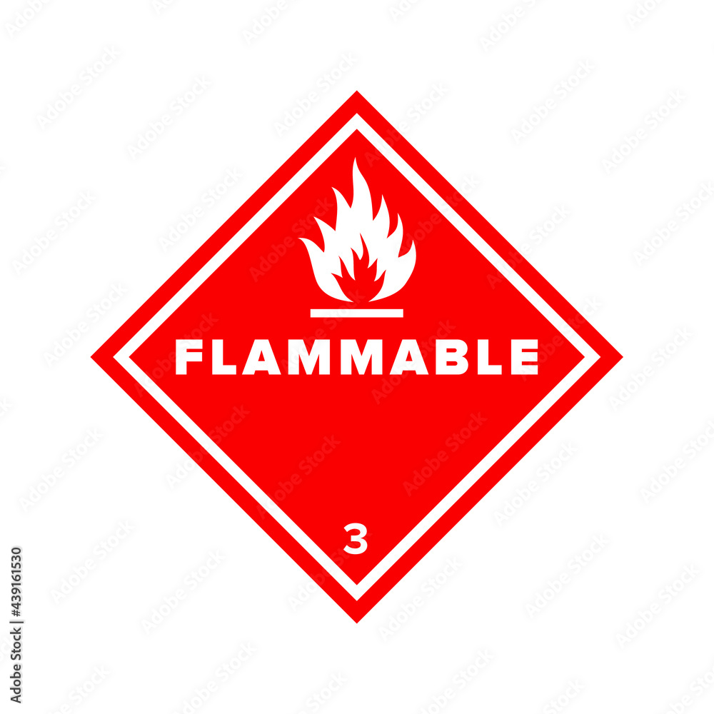 Flammable liquid sign. Flame image. Hazard class 3 (liquid). Red vector icon. The danger. Flammable liquid sign. Flame image. Hazard class 3 (liquid). Red vector icon. The danger.
